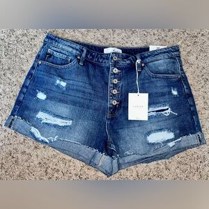 NWT KanCan Women's Button-Fly Dark Blue Jean Shorts Size XL